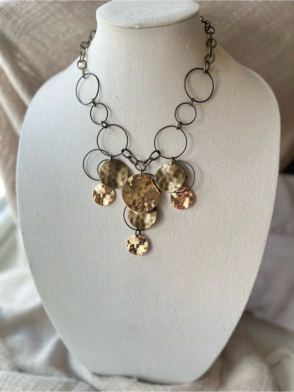 Hammered Gold Disc Statement Necklace - Women Jewelry